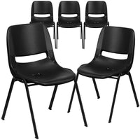 Flash Furniture HERCULES Series Black Ergonomic Shell Stack Chair with Black Frame-Set of 5 Multipurpose Stack Chairs