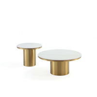 Manhattan Comfort Glenn Modern Glam Coffee and End Table - Gold - Set of 2-Modern Coffee Table and End Table Set for Living Room Use
