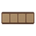 Hudson&Canal Pryce TV Stand for TV's up to 78" - Satin Walnut/Natural Rattan-A mid-century design accommodates TVs up to 78" for your entertaining space