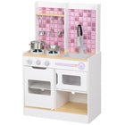 Qaba Kids Kitchen Playset with Realistic Lights & Sounds for Toddlers - White-Stove lights and sounds simulate real cooking experiences 