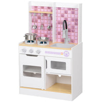 Qaba Kids Kitchen Playset with Realistic Lights & Sounds for Toddlers - White-Stove lights and sounds simulate real cooking experiences 