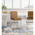 Manhattan Comfort Element 16.34" Modern Faux Leather Upholstered Counter Stool - Camel and Polished Chrome - 2 Pack-Open Industrial Design Stainless Steel Metal Frame Base with Chrome Finish