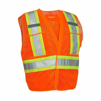 Forcefield 5-Point Tear-away Hi Vis Mesh Traffic Safety Vest - L/X - Orange-Orange, Polyester mesh