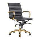 Plata Import - Antoni chaise de bureau en cuir PU tapisserie d'ameublement cadre doré à dossier bas, Noir-Cuir polyurethane sellerie cuir et armature en metal dore.