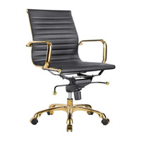 Plata Import - Antoni chaise de bureau en cuir PU tapisserie d'ameublement cadre doré à dossier bas, Noir-Cuir polyurethane sellerie cuir et armature en metal dore.