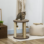 PawHut - Arbre à chat 17 po avec jouets suspendus, poteau à griffer en jute, sisal et herbe de mer-Structure robuste en panneaux de particules 