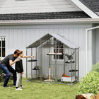 PawHut Walk-in Catio Outdoor Cat Enclosure with Waterproof Cover - 38" D x 79" W x 77" H - Silver-The large, lockable door ensures easy access for cleaning and secure containment 