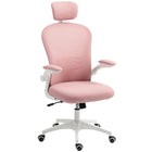 Vinsetto Mesh Office Chair with Headrest and 4D Lumbar Support - Pink-Take a break and stretch out with a tilt function