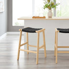 Modway - Saoirse Tabouret de comptoir en corde tissée en bois - Noir naturel - Ensemble de 2-Protège-pieds pour la protection du sol