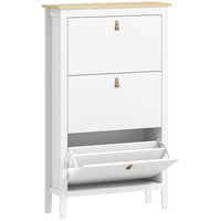 HOMCOM Shoe Cabinet with 3 Flip Drawers in Narrow Design - White-Three flip drawers store up to 15-21 shoe pairs