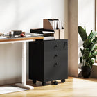 HOMCOM 3-Drawer Filing Cabinet with Lock, Mobile - Black-Five wheels to move around easily, two are lockable
