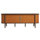 Modway Coralie Curved 71" Vegan Leather Oval TV Stand - Walnut Tan-Adjustable Foot Glides