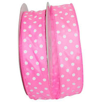 JAM Paper Single Face Satin Ribbon - 1 1/2" W x 50 yd. - Hot Pink Polka Dot-Colour: Hot Pink Polka Dot