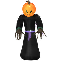 HOMCOM 6.9' Inflatable Pumpkin Reaper Ghost Halloween Decoration-Pumpkin reaper inflatable brings a cohesive Halloween display together 