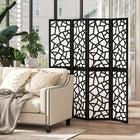 HOMCOM 4 Panel Geometric Pattern Freestanding Room Divider for Bedroom - Black-Folds down to a slim 2.7" (6.8 cm) thickness for compact and easy storage 
