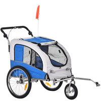 Aosom - Remorque de vélo pour chien 2-en-1 poussette pour animal avec auvent et poches de rangement bleu-Conception 2-en-1, peut être utilisé comme remorque pour animaux ou poussette pour animaux 