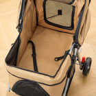 PawHut 4-Wheel One-Click Folding Pet Stroller with Brakes, Cup Holder and Travel Carrier - Coffee-Bottom basket, cupholder and food tray provide space to store dog gears 
