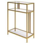 Hudson&Canal Cortland 22"W Console Table with Glass Shelves - Brass-Tabletop and shelves are made of durable tempered glass