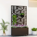 Outsunny Metal Planter Box on Wheels with 63" H Trellis - 35" L x 12" D - Monstera Leaf Cut-Outs-Inner space allows 19 gallons of soil, ensuring ample planting area 