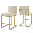 Modway Privy Gold Stainless Steel Upholstered Fabric Counter Stool - Gold Beige - Set of 2-Glam Deco Kitchen Counter Stool Set of 2