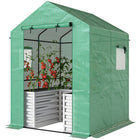 Outsunny Greenhouse with Raised Garden Bed - Green- 2-in-1 design offers both planting space and a suitable setting
 