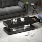 HOMCOM High Gloss Coffee Table with Adjustable LED Light - High Gloss Black-Spacious tabletop and open shelf for easy-access storage