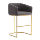 Manhattan Comfort - Louvre tabouret de comptoir mi-siècle moderne en similicuir gris et or titane, lot de 3-Siège à dossier serré sur une base géométrique