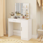 HOMCOM Vanity Desk with Mirror and Shelves - 35.4" L x 15" W x 54.3" H - White-Adjustable shelves inside the cabinet for different storage needs 