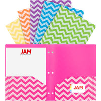 JAM Paper Plastic Colour POP Folders - 2 Pocket Durable Folders with 3 Hole Punch - Assorted Chevron Fashion Colours - 6 Pack-JAM Paper's Plastic POP Chevron Folders with 3 Hole Punch | Colours: Fuchsia, Yellow, Purple, Orange, Teal & Lime Green