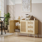 HOMCOM Rattan 47.2" L Sideboard Buffet Cabinet with Soft-Close Doors - Natural Wood-Versatile for living room, dining room, kitchen, entryway and more