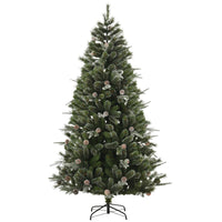 HOMCOM 7' Snow-Flocked Artificial Christmas Pine Tree with Pinecones - Green-Tall artificial Christmas tree 