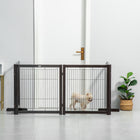 PawHut Wooden Pet Fence with Support Feet - Coffee-Duel-sided folding system with dual hinges makes it easy to set into different shapes 