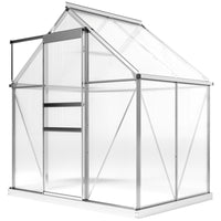 Outsunny 6' x 4' x 6.6' Polycarbonate Greenhouse with Galvanized Base Adjustable Roof Vent Sliding Door - Silver- Spacious 6' x 4' x 6.6' greenhouse for growing flowers, vegetables, and fruits
 