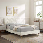 Modway Leah - Lit plateforme Queen en velours haute performance à motif chevrons avec pieds en bois et manchons en métal doré - Blanc-Velours de performance résistant aux taches