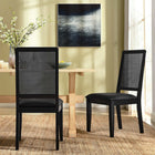 Modway Arlo Vegan Leather Upholstered Faux Rattan and Wood Dining Side Chairs - Black - 2 Pack-Faux Cane Rattan