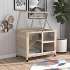 PawHut Indoor Rabbit Hutch with Wheels and Ramp - Natural-2-floor design, offer a large space 