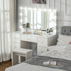 HOMCOM Makeup Vanity Desk with Mirror and Lights - 40.9" L x 15.7" W x 53.3" H - White-Colour: White 