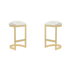 Manhattan Comfort - Aura tabouret de bar moderne 16,54" en similicuir blanc et laiton poli, lot de 2-Tabouret de bar moderne sans dossier, parfait pour une utilisation élégante dans un bar et une cuisine. Ensemble de 2