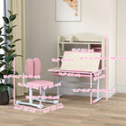 Qaba Height Adjustable Children Study Table and Chair Set with Tiltable Desktop, Drawer and Shelves - Pink-Ergonomic split backrest provides dynamic support, providing comfort 