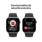 Apple - Watch Series 11 - 42 mm - GPS - Boîtier en aluminium Gris Cosmique avec Bracelet sport Noir, M / G-Écran en verre ultradurable offrant 2x plus de résistance aux égratignures qu’Apple Watch Series 1010. Elle est aussi étanche jusqu’à 50 mètres et résistante à la poussière (IP6X)
