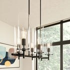 Modway Skylark 6-Light Chandelier - Clear/Black-Glass Cylinder Shades