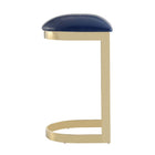 Manhattan Comfort Aura 16.54" Modern Faux Leather Upholstered Bar Stool - Blue and Polished Brass-Includes Footrest Base