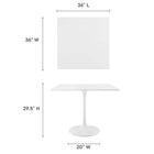 Modway Lippa 36" Square Wood Dining Table - White-	Lacquered MDF Tabletop