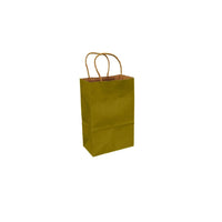 Eddie's 100% Recycled Kraft Shopper Paper Bag - 5-1/2" L x 3-1/4" W x 8-3/8" D - Metallic Gold - 100 Pack-5-1/2" x 3-1/4" x 8-3/8"