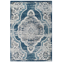 Modway - Entourage Médaillon vintage fleural vintage Malia Tapis de comédie 8 pi l x 10 pi L - Ivoire et bleu-Tapis d’espace à médaillons vintage floraux vintage vieillis