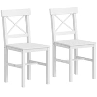 HOMCOM - Chaises de salle à manger en bois style ferme avec dossier croisé - blanc - ensemble de 2-Emballé par lot de deux pour le dîner, les conversations et plus encore