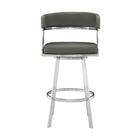 Armen Living Saturn 26" Counter Height Swivel Bar Stool in Grey Faux Leather & Brushed Stainless Steel-20" L x 21" W x 38" H