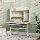 Qaba - Bureau pour enfants, table d’étude réglable en hauteur avec plateau incliné, rangement - naturel-Bords arrondis pour plus de sécurité lors de l'utilisation quotidienne  
