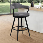 Armen Living Justin 30" Bar Height Swivel Bar Stool in Vintage Grey Faux Leather with Black Metal Legs-Whether you have a kitchen island, a bar table, pub table or peninsula, we've got you covered with any height you desire. Our bar height stools have a comfortable seat height of 30" and our counter height stools hold you at a convenient 26" seat height.