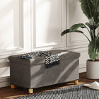 HOMCOM - Repose-pieds ottoman pliable rembourré en velours - gris-Grand espace de rangement intérieur pour couvertures, livres et plus encore 